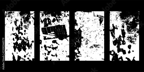 Geometric grunge textures combining grids, stripes, checker patterns and distorted textile-like surfaces