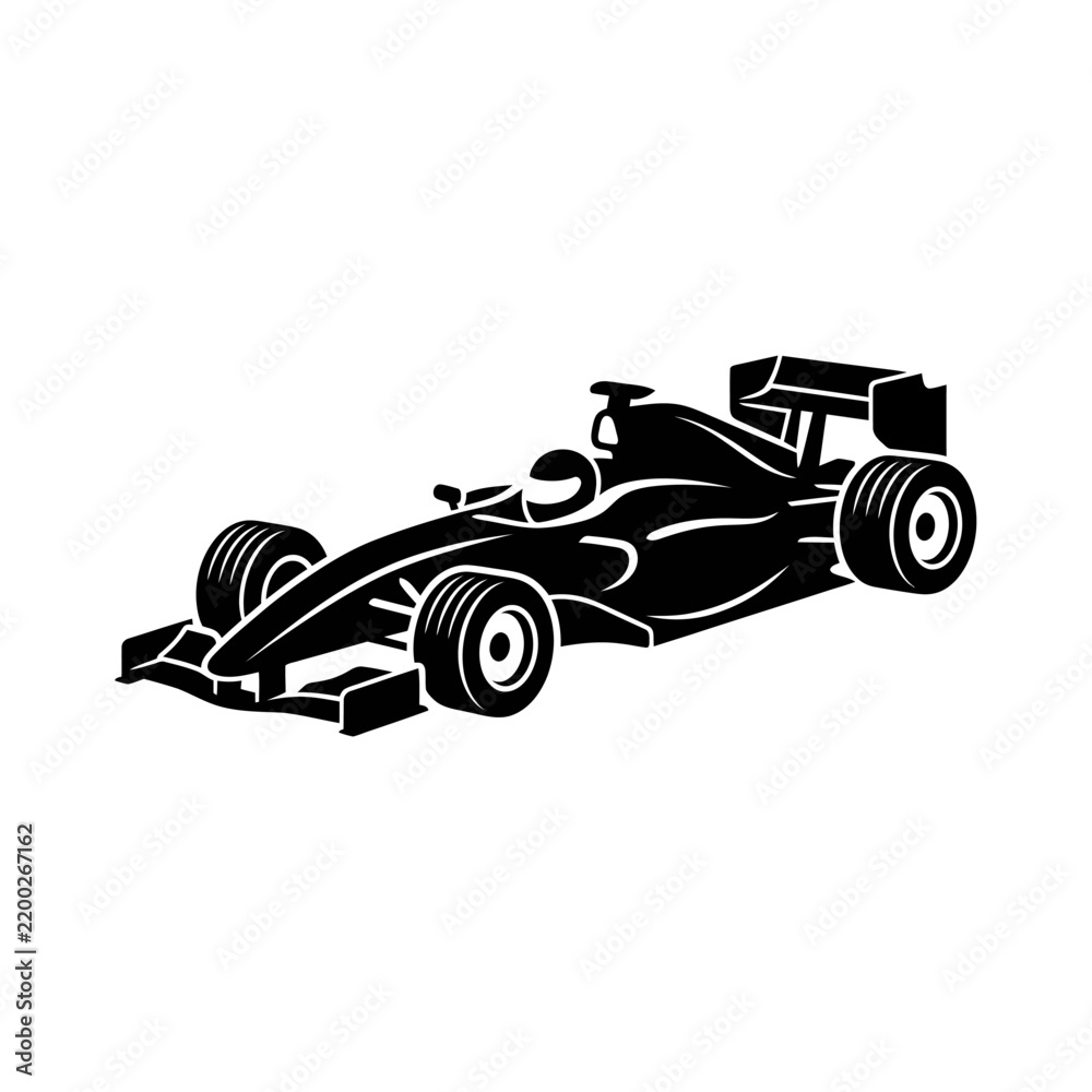 Obraz premium Black and White Racing Formula One Car Illustration.