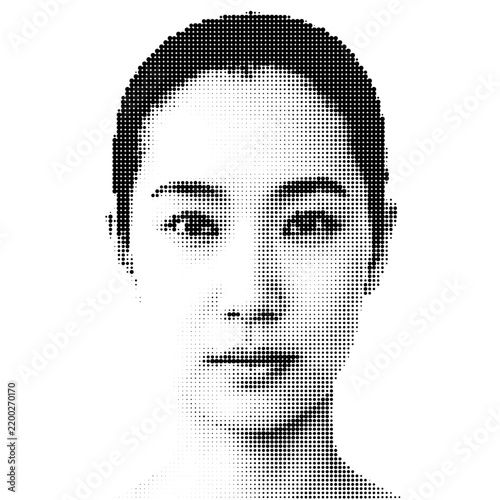 Abstract Halftone Portrait of a Woman in Black and White