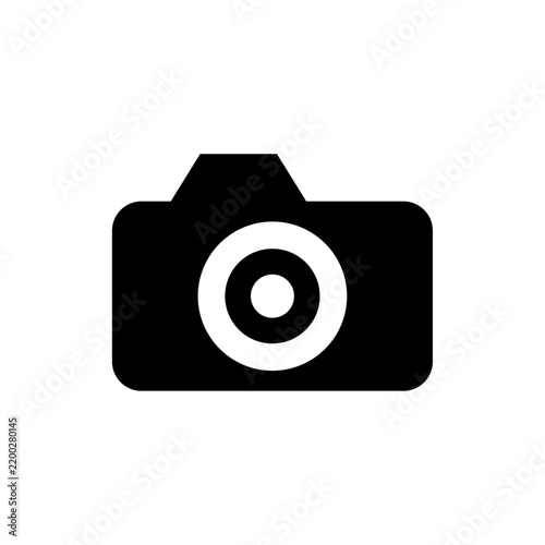 Black camera icon isolated on white background, digital photography and snapshot symbol