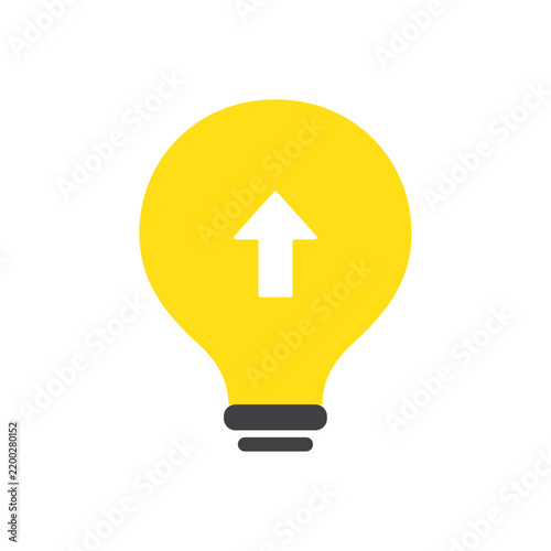 Yellow light bulb icon with up arrow inside, creative thinking and business idea growth