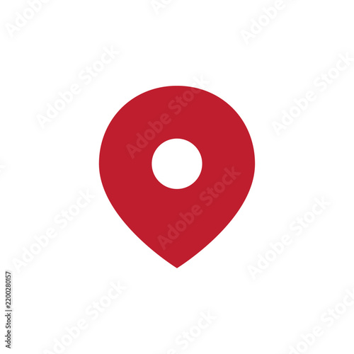 Red pin location icon isolated on white background, GPS navigation and map pointer symbol