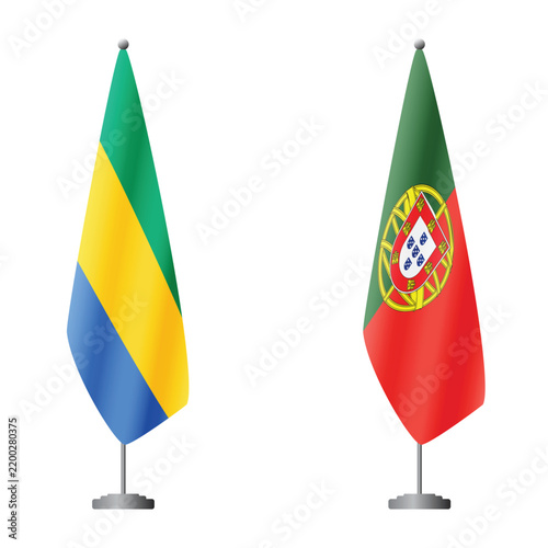 Bild auf Leinwand Gabon and Portugal flags on flagpoles for official ceremonies and meetings, tran