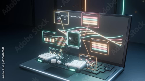 Laptop data analytics digital security future technology bg motion graphics able to loop endless 4k