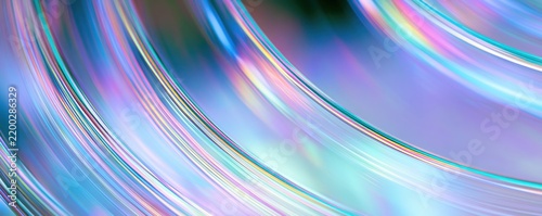 Iridescent light streaks flowing across curved abstract surface