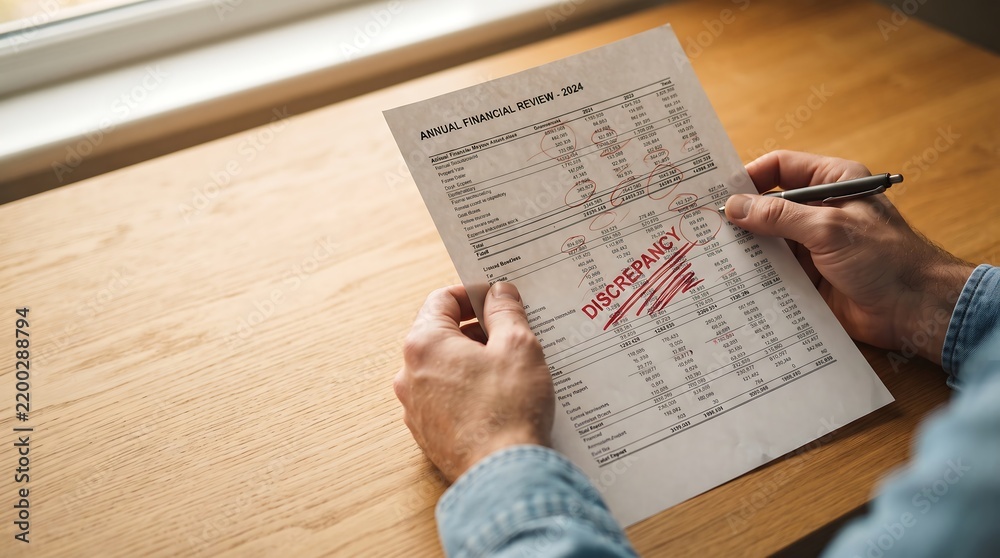 Obraz premium Auditor holding financial review document with red discrepancy mark