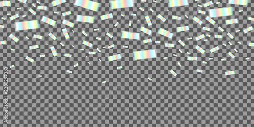 Vector holographic confetti effect isolated on transparent background.