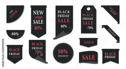 Black friday sale ribbon banners collection background vector price tags isolated set