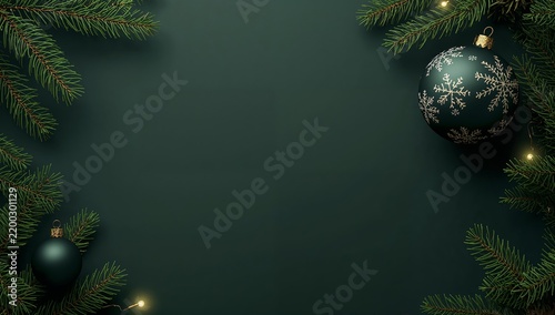 Green Background With Decorations and Snowflake Ornaments for the Holiday Season