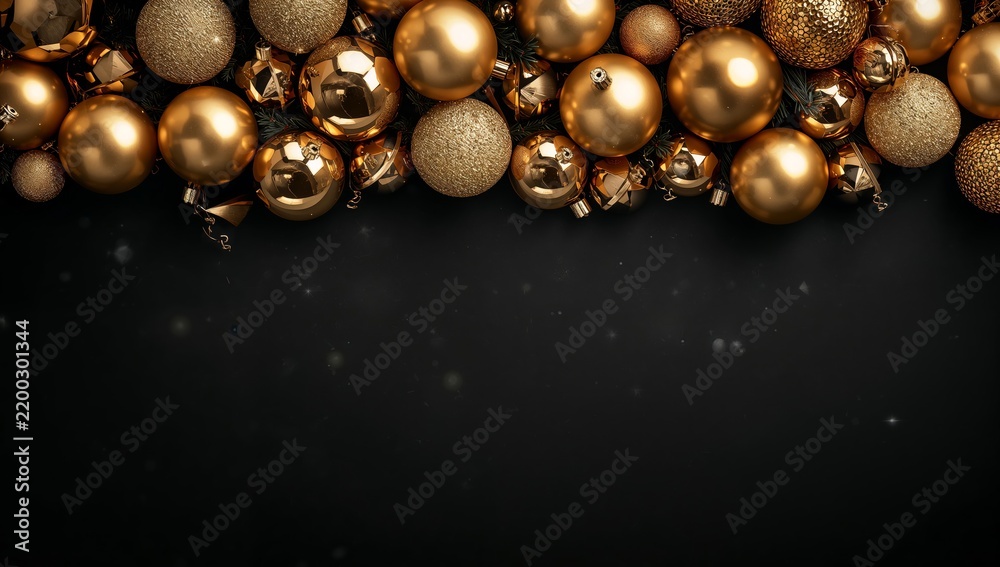 Obraz premium Golden Christmas Ornaments on a Dark Background for Holiday Decoration