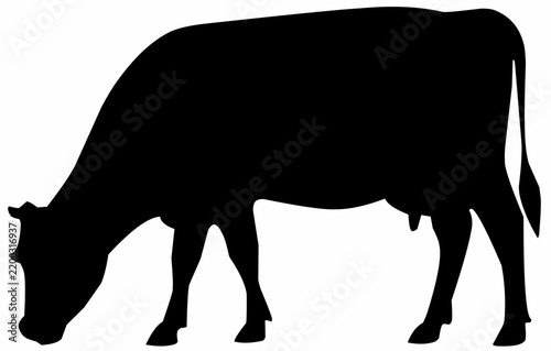 Cattle Grazing Side View Silhouette Illustration