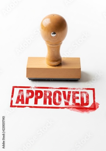 Approved stamp seal on wooden blocks with approval stamp isolated