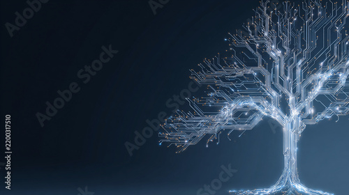 Futuristic Digital Circuit Tree Illustration Representing Innovation and Technology