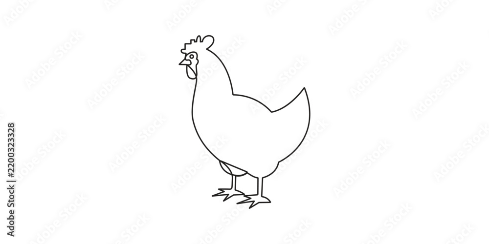 Fototapeta premium Chicken continuous line drawing vector icon for farm branding concept. Minimalist single line art chicken vector illustration for agricultural branding.