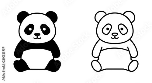 Cute Panda Vector Icons, Black and White Cartoon Bear Illustrations, Adorable Animal Graphics