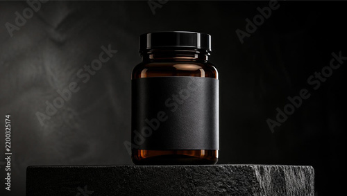 Minimalist black ceramic candle jar with lit wick placed on rough-edged concrete block