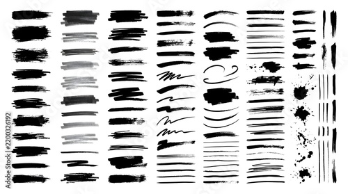 Diverse collection of black marker and brush strokes.