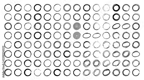 Hand-drawn grunge circles and ovals vector set.