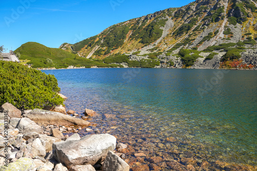 Przedni Staw Polski lake in Dolina Pieciu Stawow Polskich (The Valley of Five Polish Lakes)) in High Tatras mountains. Tatra National Park, Zakopane, Malopolska, Poland.