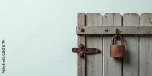 Rustic Weathered Wooden Gate with Antique Padlock, a Symbol of Security and Privacy