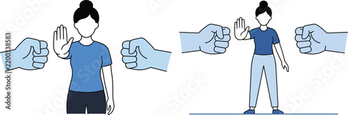 Person rejecting aggression with outstretched hand vector illustration on white background antagonism conflict confrontation defense