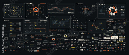 Industrial cyber micrographics archive vector elements set
