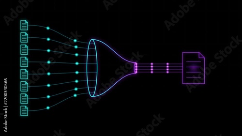 Data integration funnel merging multiple sources into a digital file