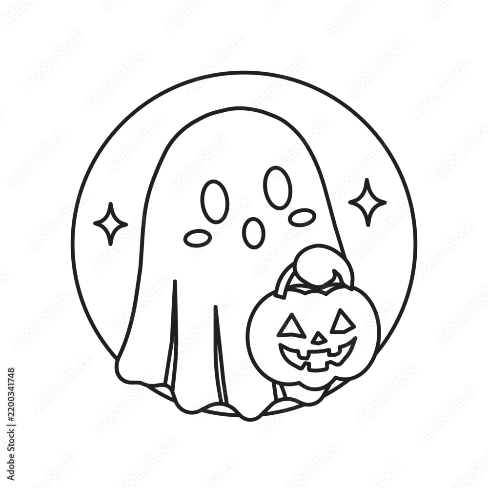 Fototapeta premium Cute Halloween Ghost Holding Jack O Lantern Avatar