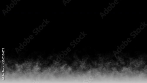 Vfx smoke fog enhances black atmosphere with white mist cloud layer, perfect for adding an eerie effect to videos or graphic designs.