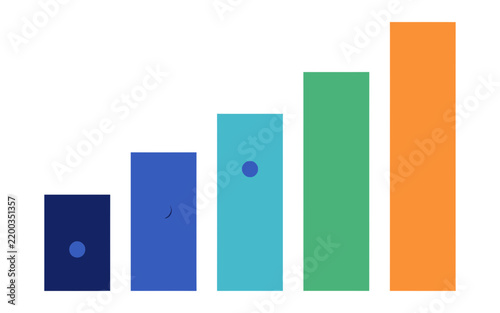 Colorful bar chart showing growth with five vertical columns isolated on a white background