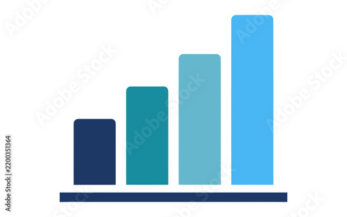 Blue bar chart showing growth with four rising columns isolated on a clean white background
