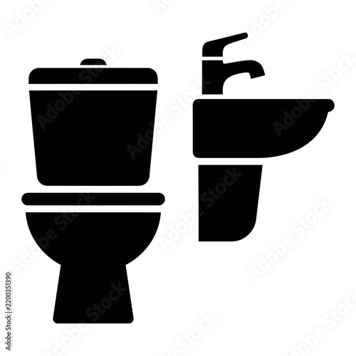 Black silhouette icon of a toilet and a sink for a modern bathroom isolated on white background