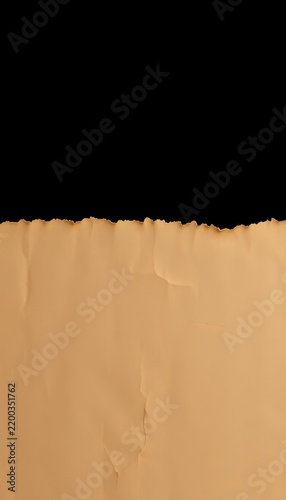 Worn brown kraft paper texture with creases and tears on black background, dark, black