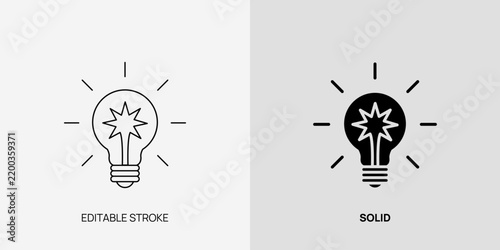Photography Lightbulb icons, outline and solid styles, representing ideas and innovation