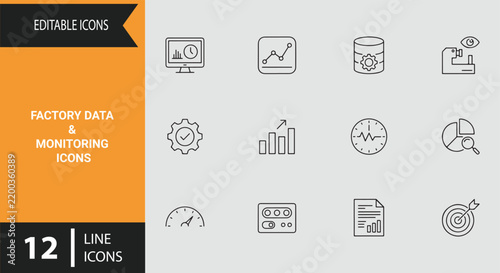 Minimalist Line Art Displaying Industrial Operations Data Analytics Real Time Monitoring And Factory Metrics