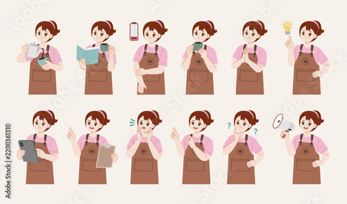 cute barista cartoon character collection bundle set