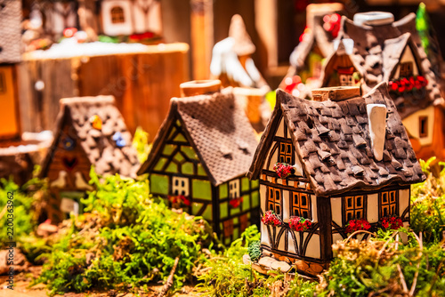 Miniature ceramic houses at Bamberg Christmas Market in Germany