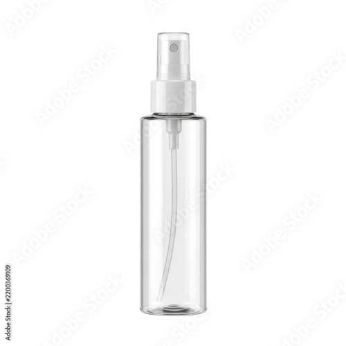 Clear plastic spray bottle with white pump nozzle on a clean white background