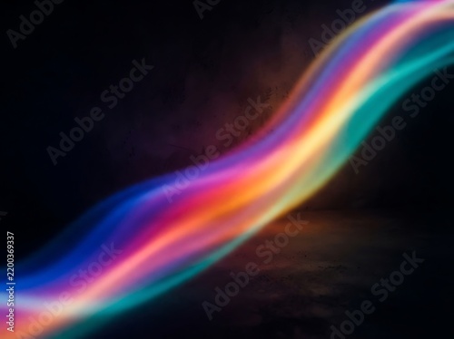 ia generated diagonal view of glowing neon energy light waves in blue purple and orange colors isolated on black background. Abstract technology wave mockup.