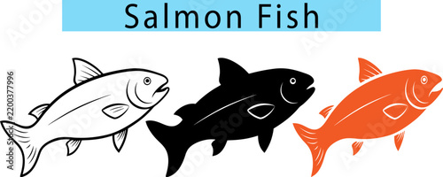 Salmon Fish silhouette cut out vector, Salmon Fish vector, Salmon Fish outline illustration