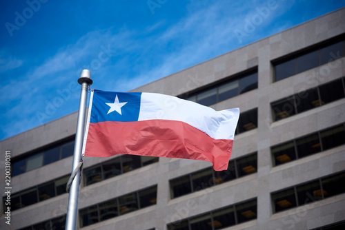 The Chilean flag on a flag pole at Toronto City Hall’s Nathan Phillips Square.