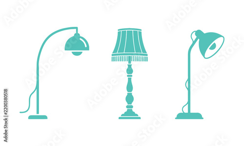 A trio of standing lamp icons crafted as a design element that works great for websites, print materials, or mobile apps against a white backdrop
