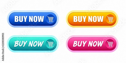 Colorful buy now button with shopping cart icon for website and app