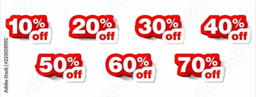 Set of percentage discount sale badges with bold red and white text