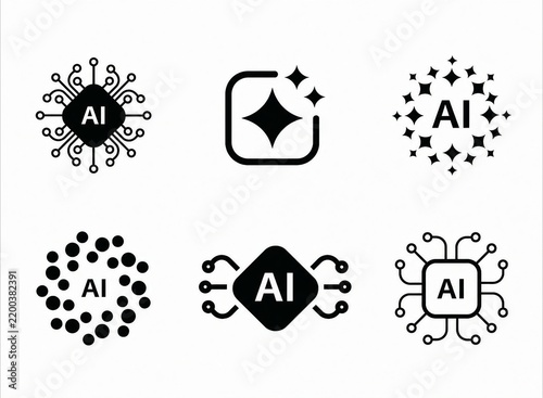 Modern ai artificial intelligence icon set with different creative styles