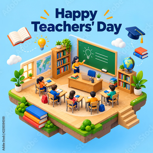 Happy Teachers Day Greeting Card Banner with Education and School Theme