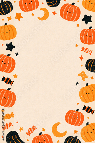 かわいいカボチャとお菓子のハロウィン背景フレーム