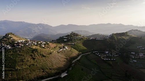 sunset time chiang mai area famous mountains camping place aerial timelapse panorama 4k thailand
