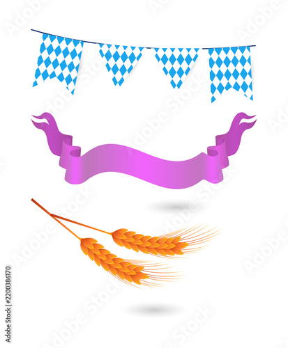 Oktoberfest bunting, ribbon, and wheat isolated on a transparent background