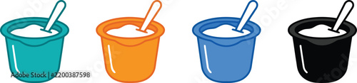 Colorful yogurt cups with spoons set Vector